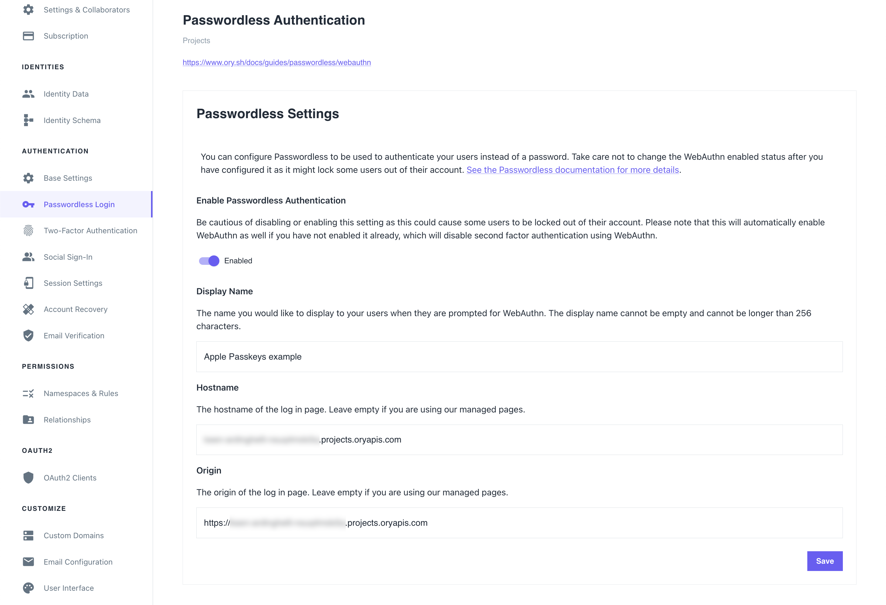 Enabling passwordless login allows to use passkeys